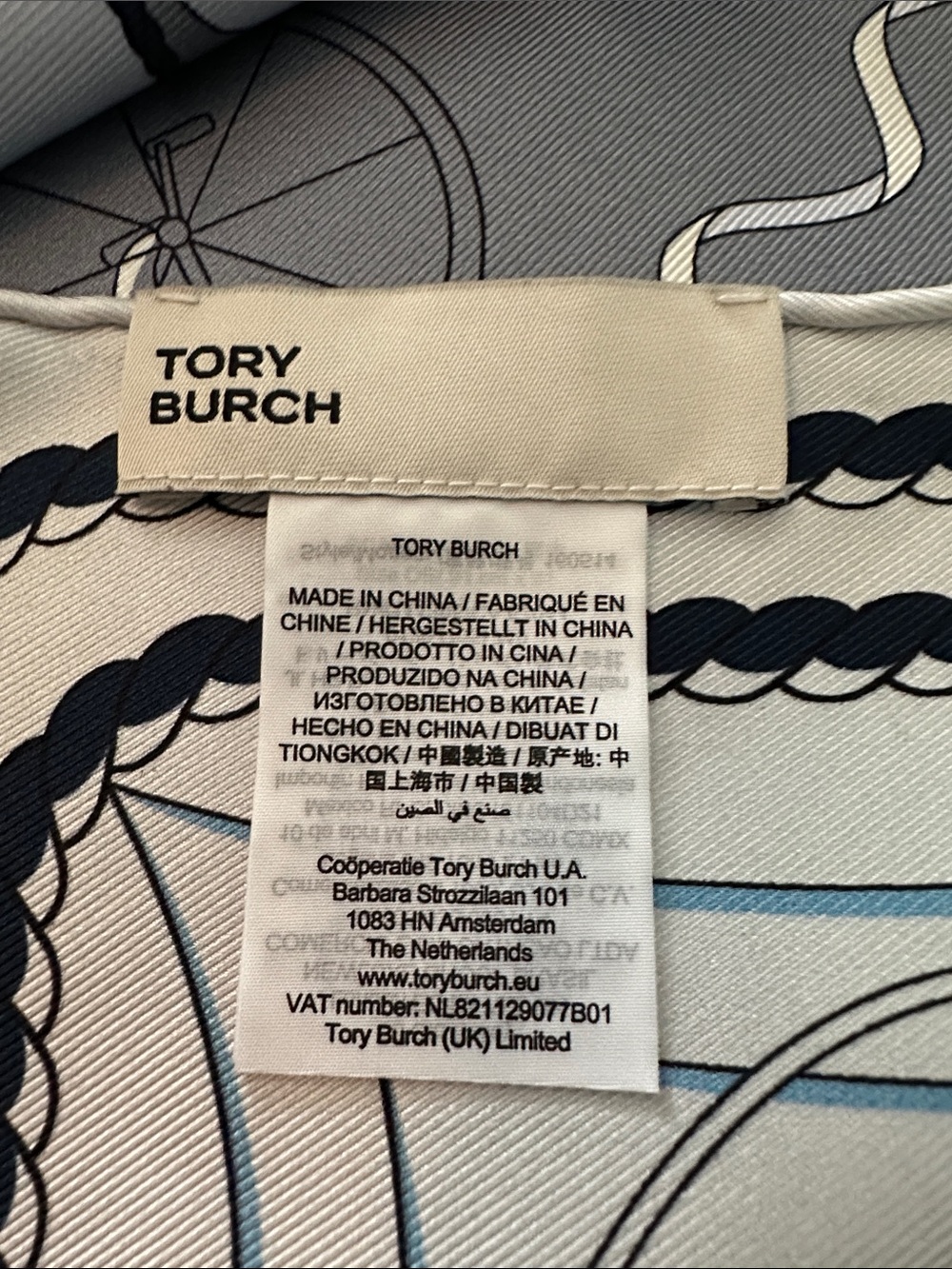 Tory Burch Aeronauts Double-Sided 100% Silk Square Scarf Blue Reversible 36" - Picture 9 of 9
